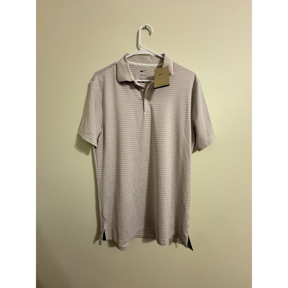 Nike Golf‎ Polo Shirt Mens Small White Purple Dri-FIT AOP Diagonal Stripe